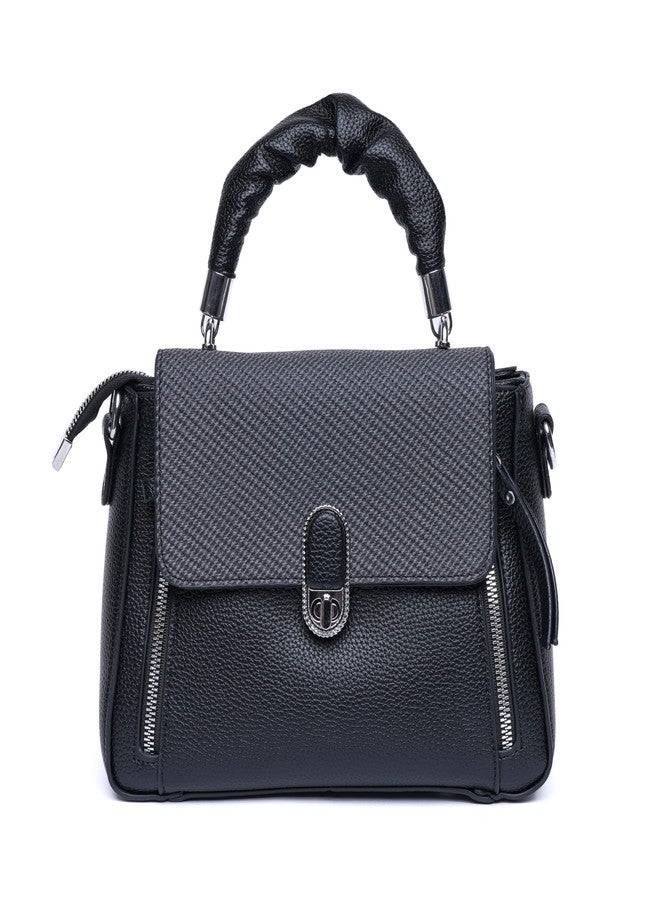 SANTORINI Amélie Womens satchel bag | Small Handbag with Detachable Sling, Top Handle & Spacious Compartment. (Black) - Image 1